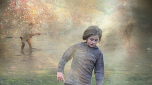 girl running from disaster