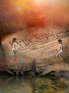 two girls with copy of constitution